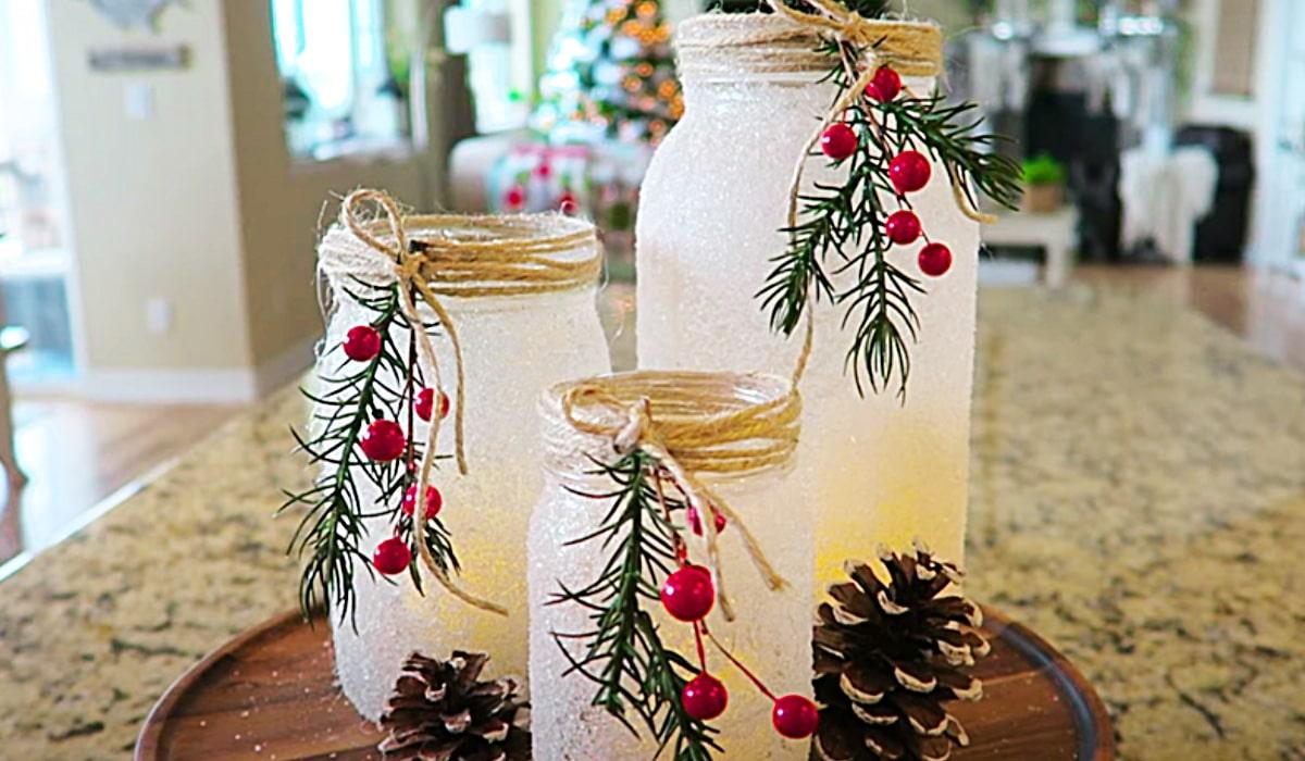 DIY Snowy Mason Jar Candle Holder
