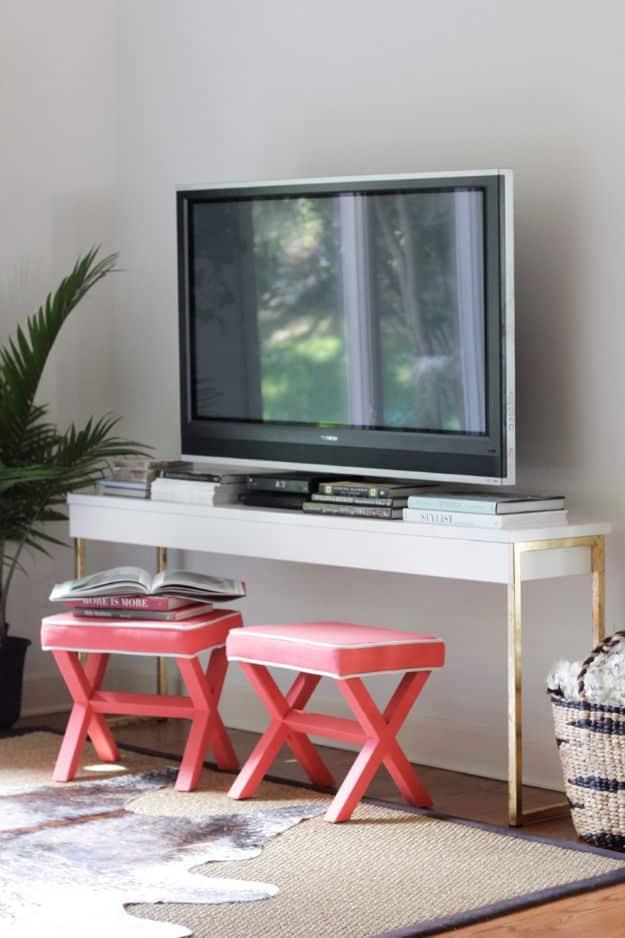 DIY Gold Leaf IKEA Console Table, a diy media console build, simple enough for a first try and an idea worth saving for later