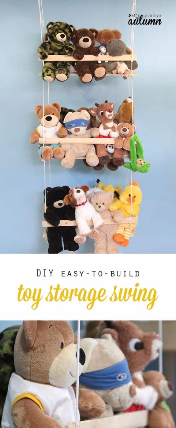 DIY Playroom Ideas and Furniture - DIY Hanging Toy Storage - Easy Play Room Storage, Furniture Ideas for Kids, Playtime Rugs and Activity Mats, Shelving, Toy Boxes and Wall Art - C