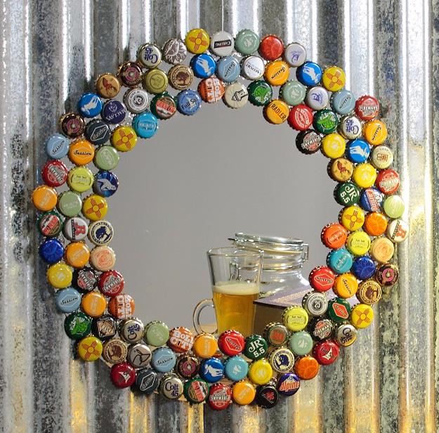 Bottle Cap Collector Mirror, budget friendly using stuff already sitting in a bin and a detail guests always ask about