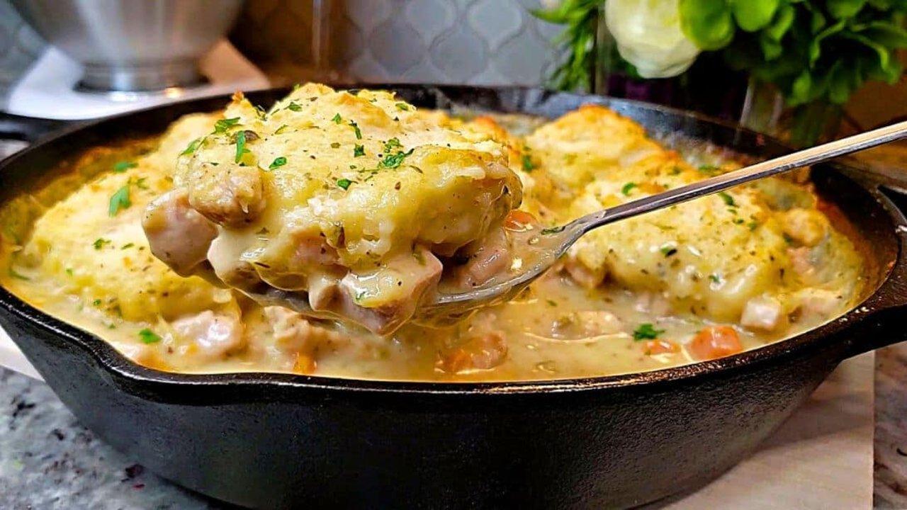 One Pot Creamy Chicken and Biscuits Bake