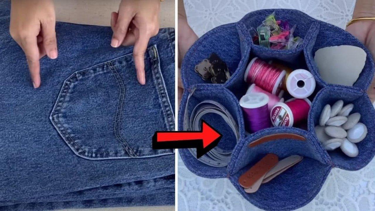 How To Sew A Denim Tray Using Old Jeans