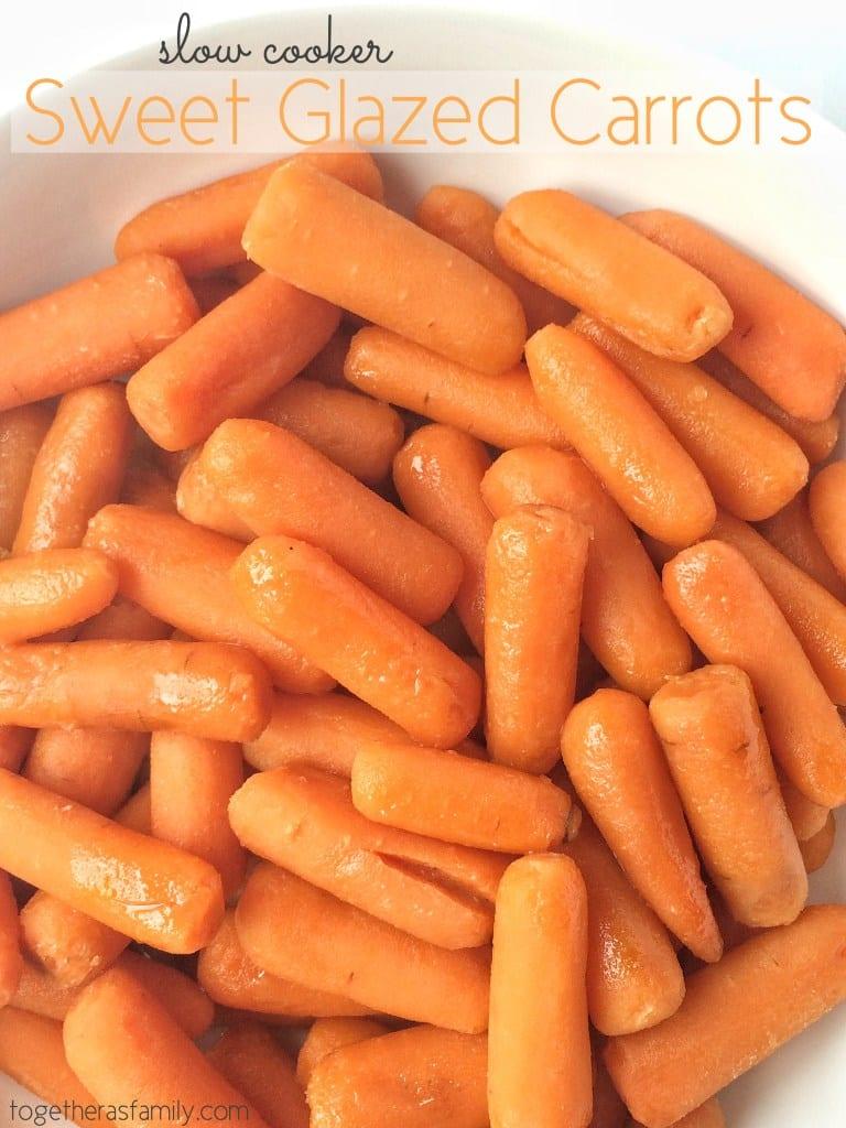 Sweet glazed carrots fill a serving dish as a colorful slow cooker Thanksgiving side, shown in the verified finished image