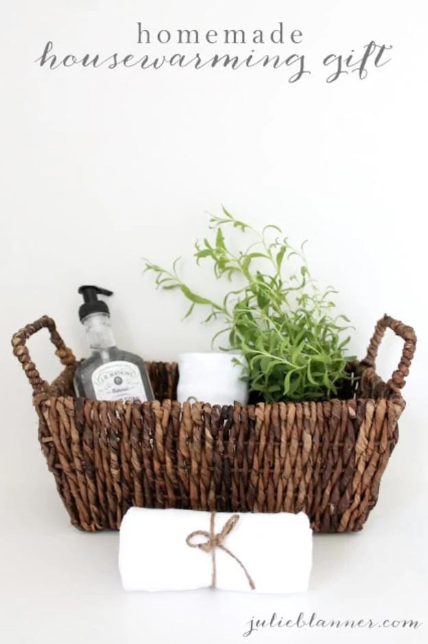 Homemade welcome gift assembled with simple everyday items for a new house you can finish in one sitting