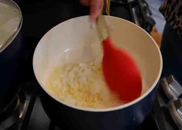 Sauteing the onions for the chipotle tuna casserole