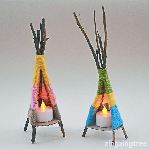 Yarn Teepee Tea Light Holder, a cozy DIY yarn idea to try at home and an easy yarn craft for beginners