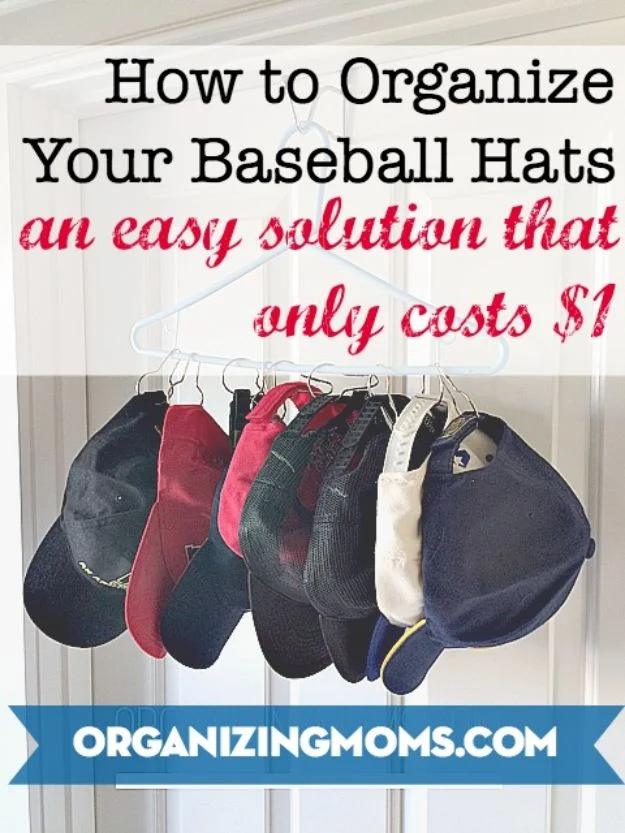 Organize Your Baseball Hats for a Dollar, a simple project using items from the dollar store and the results are worth it
