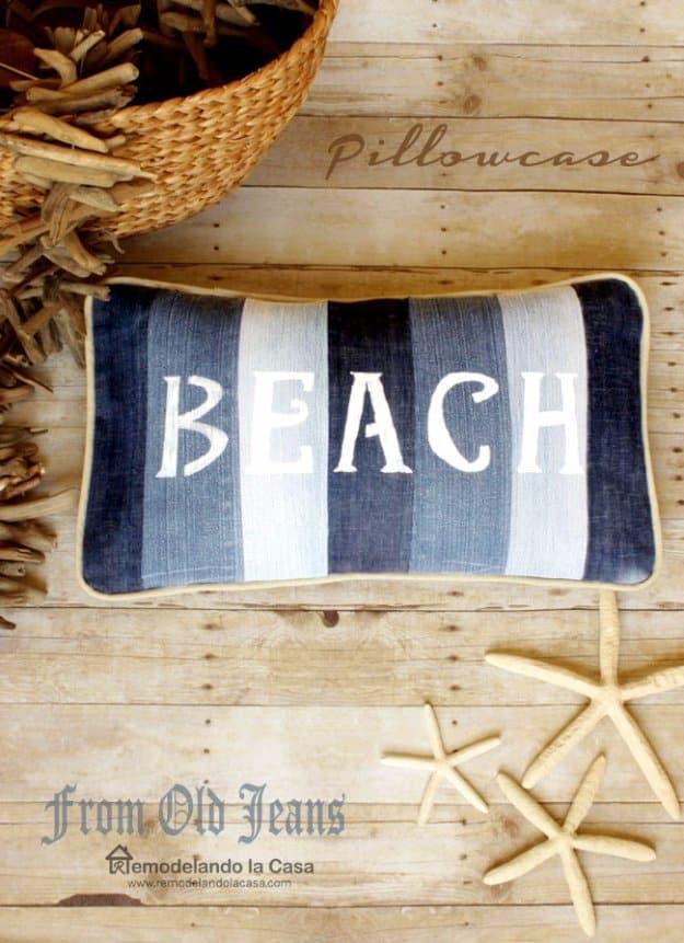 Old Jeans Beach Pillow, a project that looks pricier than it really is and a quick idea that comes together fast