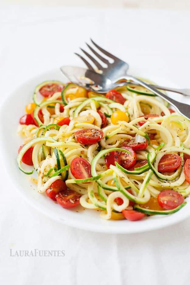 Veggie Noodle Recipes - Spiralized Zucchini And Tomatoes - How to Cook With Veggie Noodles - Healthy Pasta Recipe Ideas - How to Make Veggie Noodles With Carrots and Zucchini - Veg