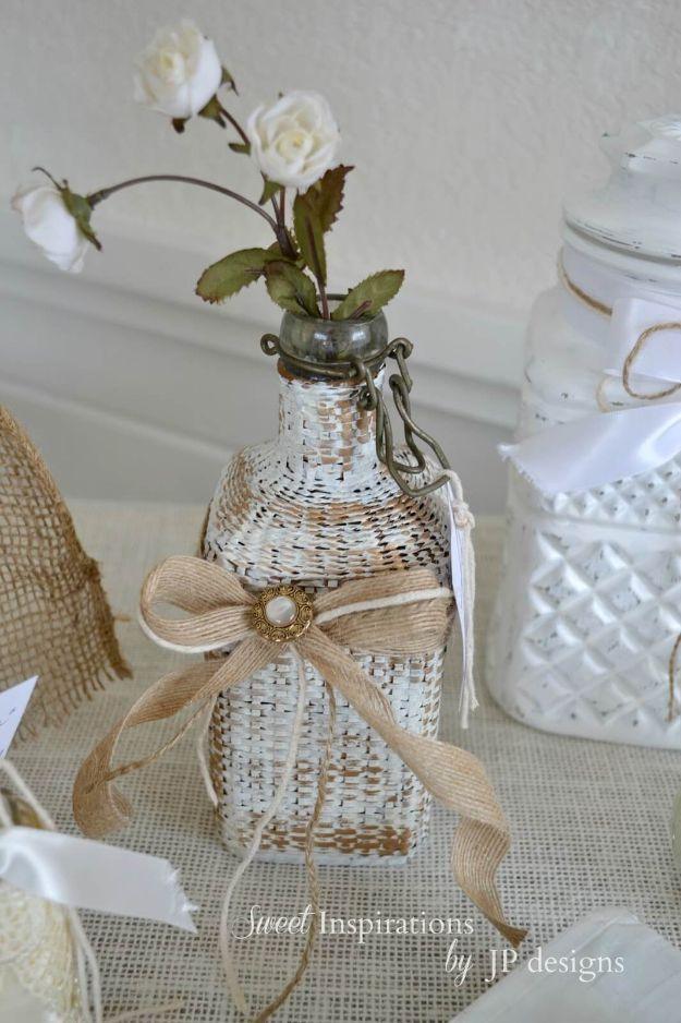 Wicker Covered Glass Bottle Vase, simple to scale up or down as needed and a result that photographs beautifully