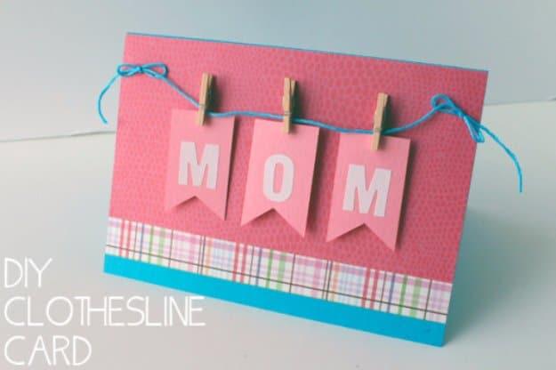 DIY Mothers Day Cards - DIY Mom Mini Clothespin Greeting Card - Creative and Thoughtful Homemade Card Ideas for Mom - Step by Step Tutorials, Best Quotes, Handmade Projects