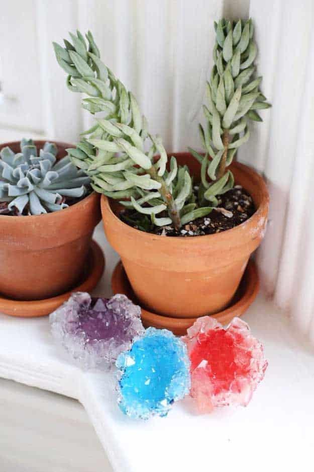 Colorful Home Grown Crystals, a homemade gift, low mess and low stress to make and a look that photographs beautifully