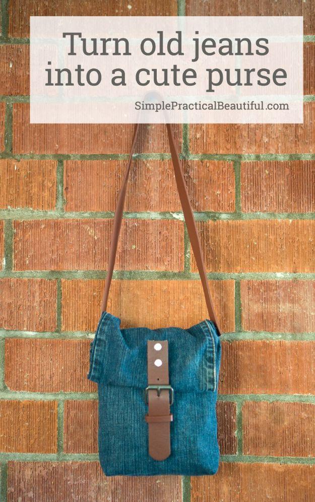 Blue Jean Upcycles - Turn Old Jeans Into A Cute Purse - Ways to Make Old Denim Jeans Into DIY Home Decor, Handmade Gifts and Creative Fashion - Transform Old Blue Jeans into Pillow