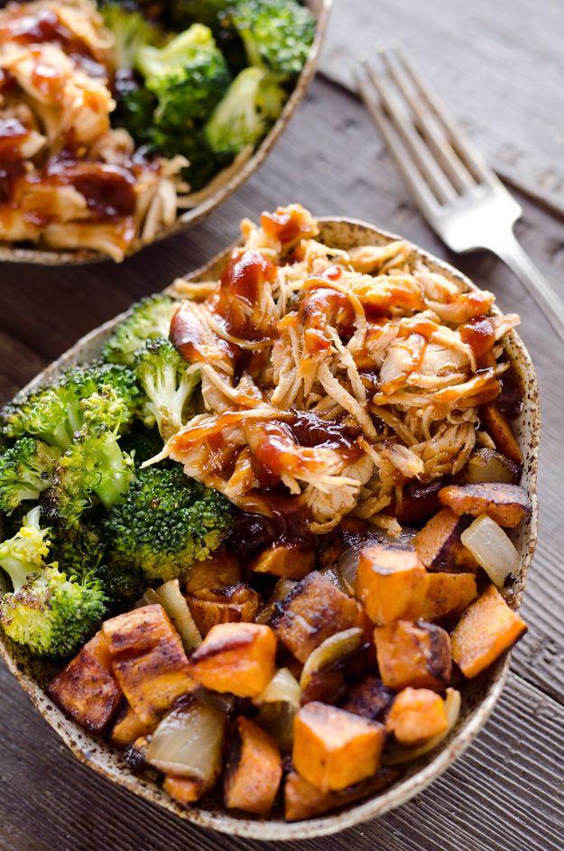 Meal Prep Ideas - BBQ Chicken Roasted Sweet Potato Bowls - Recipes and Planning Tips for Making a Week of Meals - Easy, Healthy Recipe Ideas to Make Ahead - Weeknight Dinners Lunch