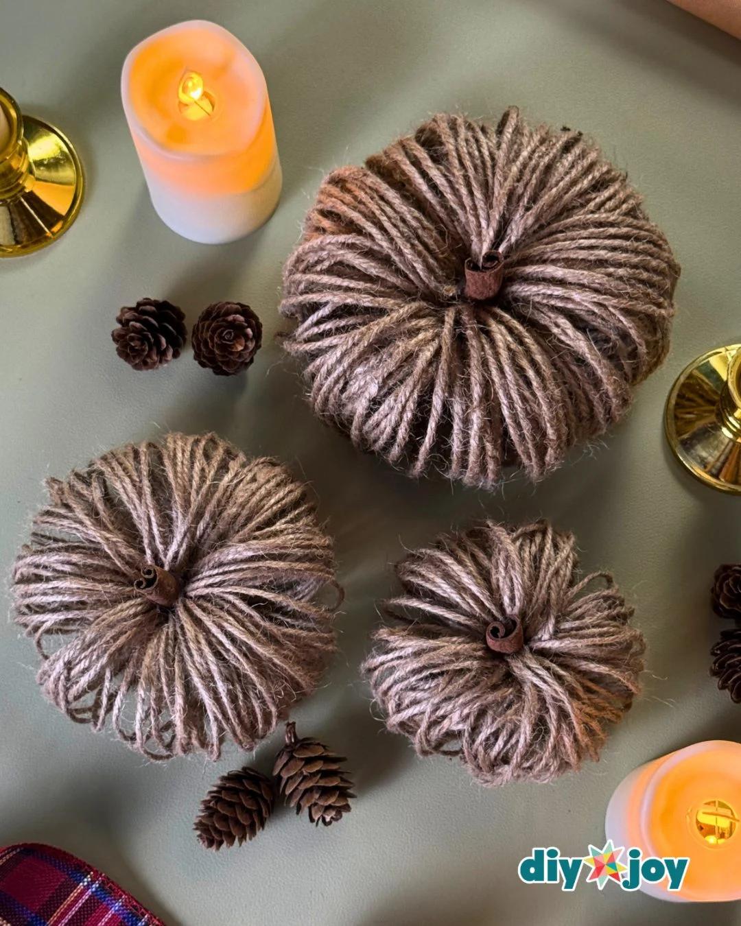 Fall Craft Ideas - Twine Pumpkins Tutorial. Learn how to make twine pumpkins for fall decorating with a toilet paper roll.