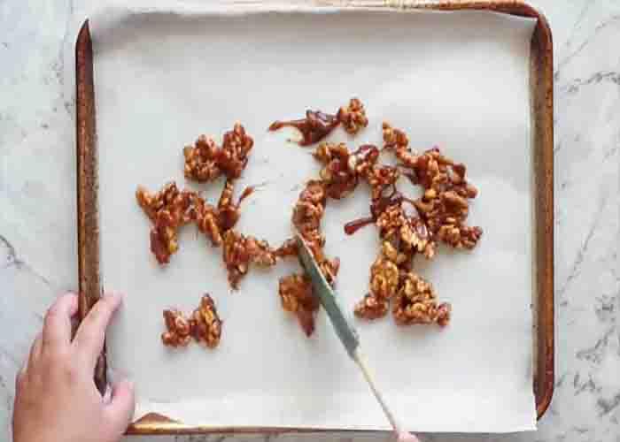 Making candied walnuts for the apple salad
