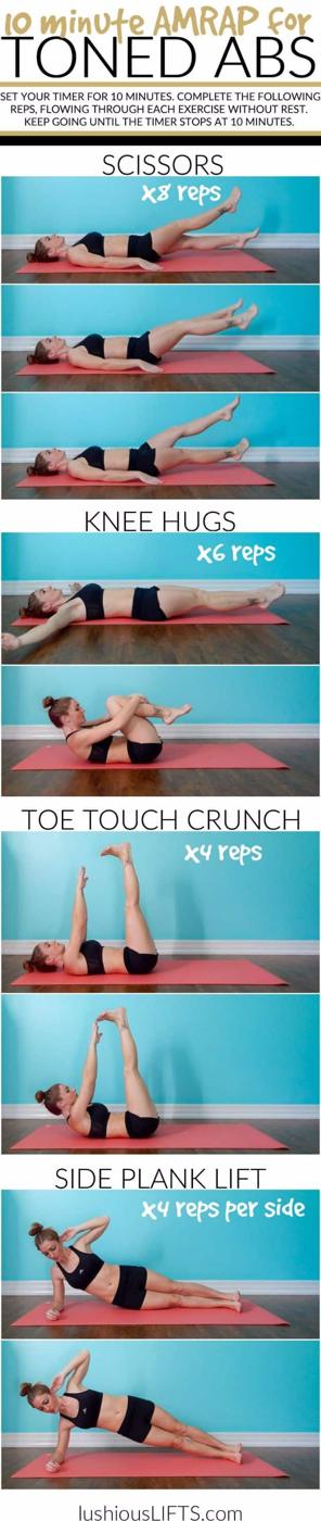 10 Minute Amrap For Toned Abs, a fast home routine, flexible enough to repeat twice for a longer round