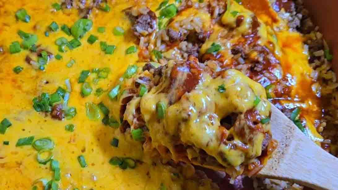 One-Pan Beef and Rice Enchilada Recipe