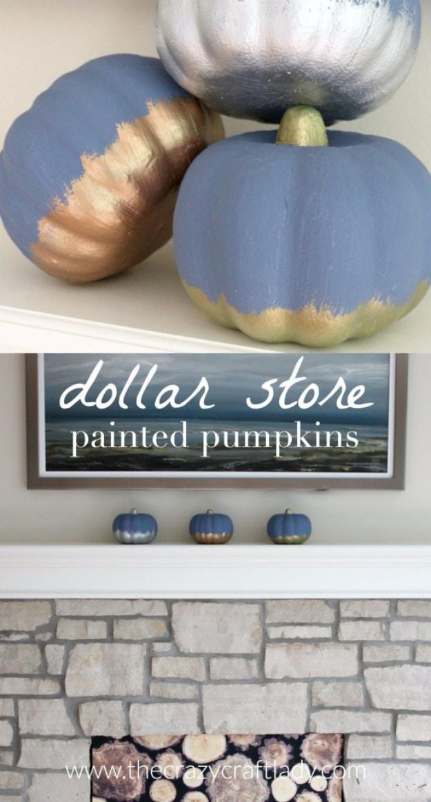 Dollar Store Painted Pumpkins, compact enough to knock out at the kitchen table and a showpiece guests linger over
