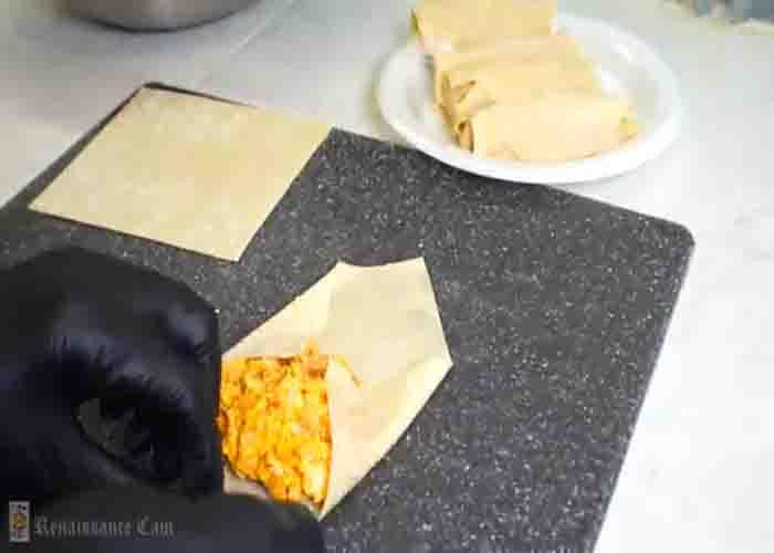 Wrapping the buffalo egg rolls