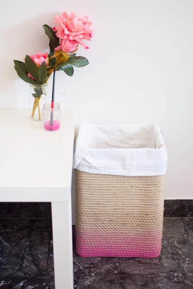 DIY Ombre Rope Hamper, a popular choice on this list and a diy wedding gift idea that looks far pricier than it is