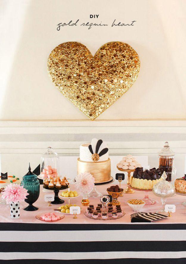 DIY Gold Sequin Heart, a beautiful handmade touch for the big day and better than a store bought version