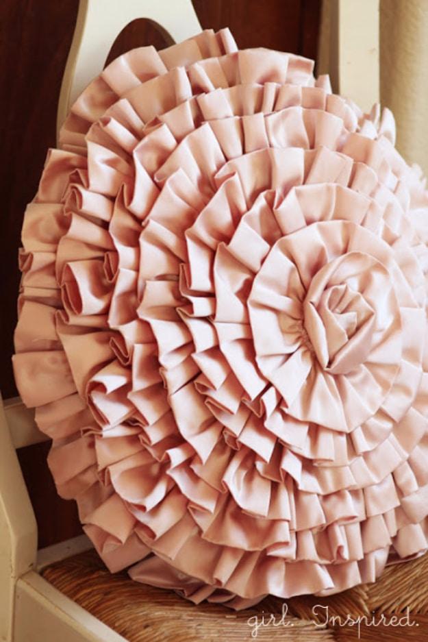 Shabby Chic Decor and Bedding Ideas - Ruffled Spiral Pillow - Rustic and Romantic Vintage Bedroom, Living Room and Kitchen Country Cottage Furniture and Home Decor Ideas. Step by S