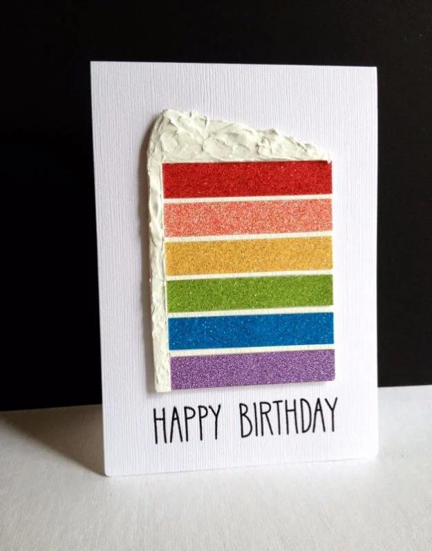 Rainbow birthday cake card made without any previous art skills for a colorful thoughtful surprise for the whole family