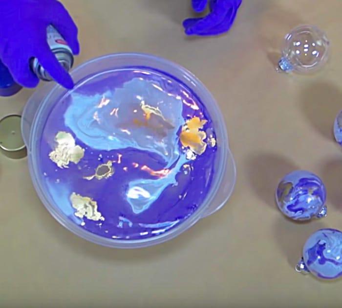 Learn to make cheap easy DIY Spray paint Water Transfer Christmas Decorations