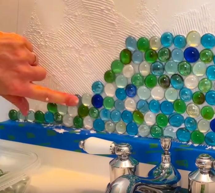 Make a gem backsplash with Dollar Store Gemstones