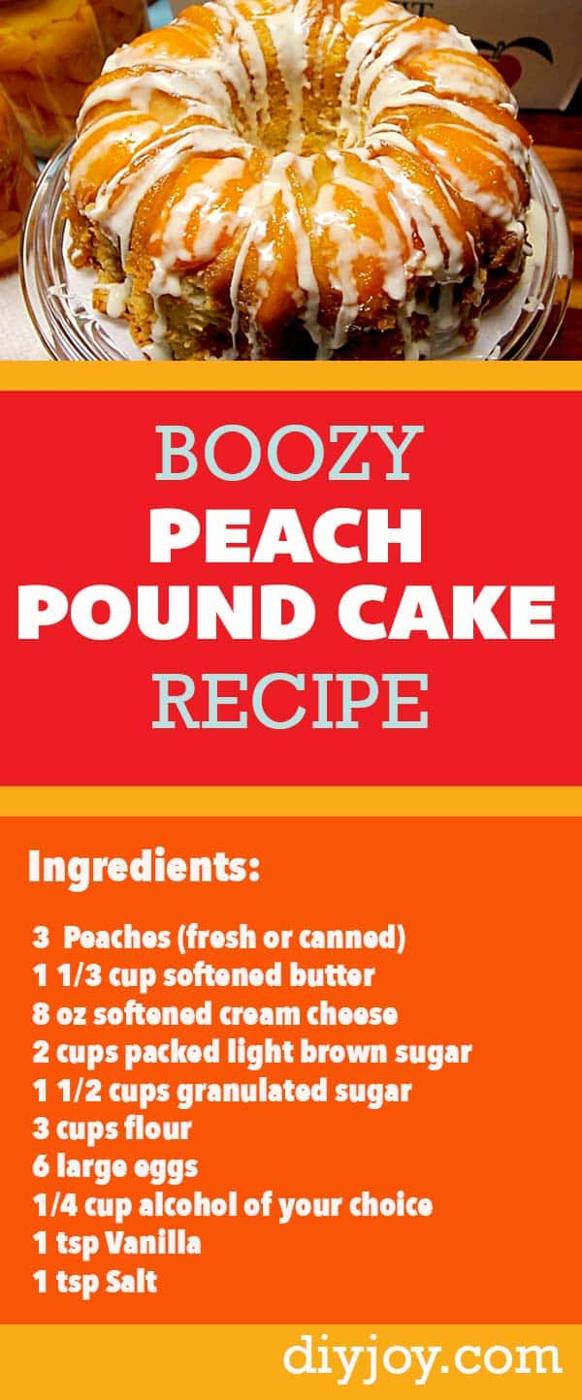 Easy Pound Cake Recipes - Homemade Pound Cake Ingredients Include Booze and Fresh or Canned Peaches - Quick Pound Cakes Recipe