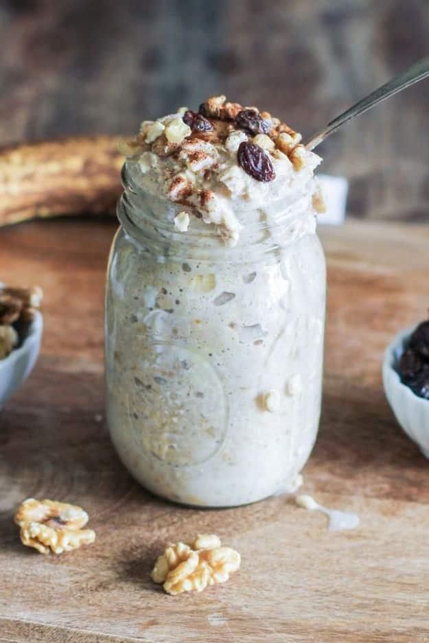 Overnight Oats Recipes - Banana Bread Overnight Oats - Easy Breakfast Recipe Idea - Healthy Fruit to Add Blueberry, Banana, Strawberry and Pineapple, Apple Cinnamon - Brunch Ideas