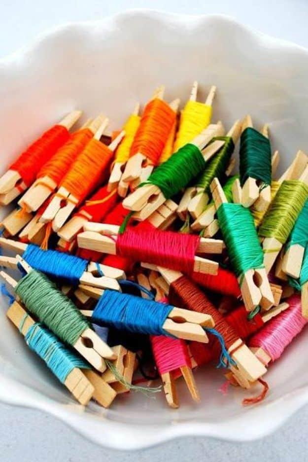 Embroidery Floss Clothespins, a simple craft room idea worth trying this weekend and a popular choice on this list