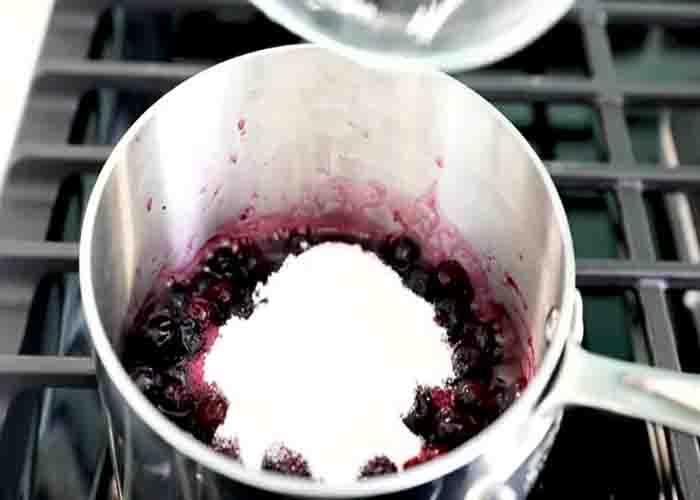 Making the homemade blueberry pie filling
