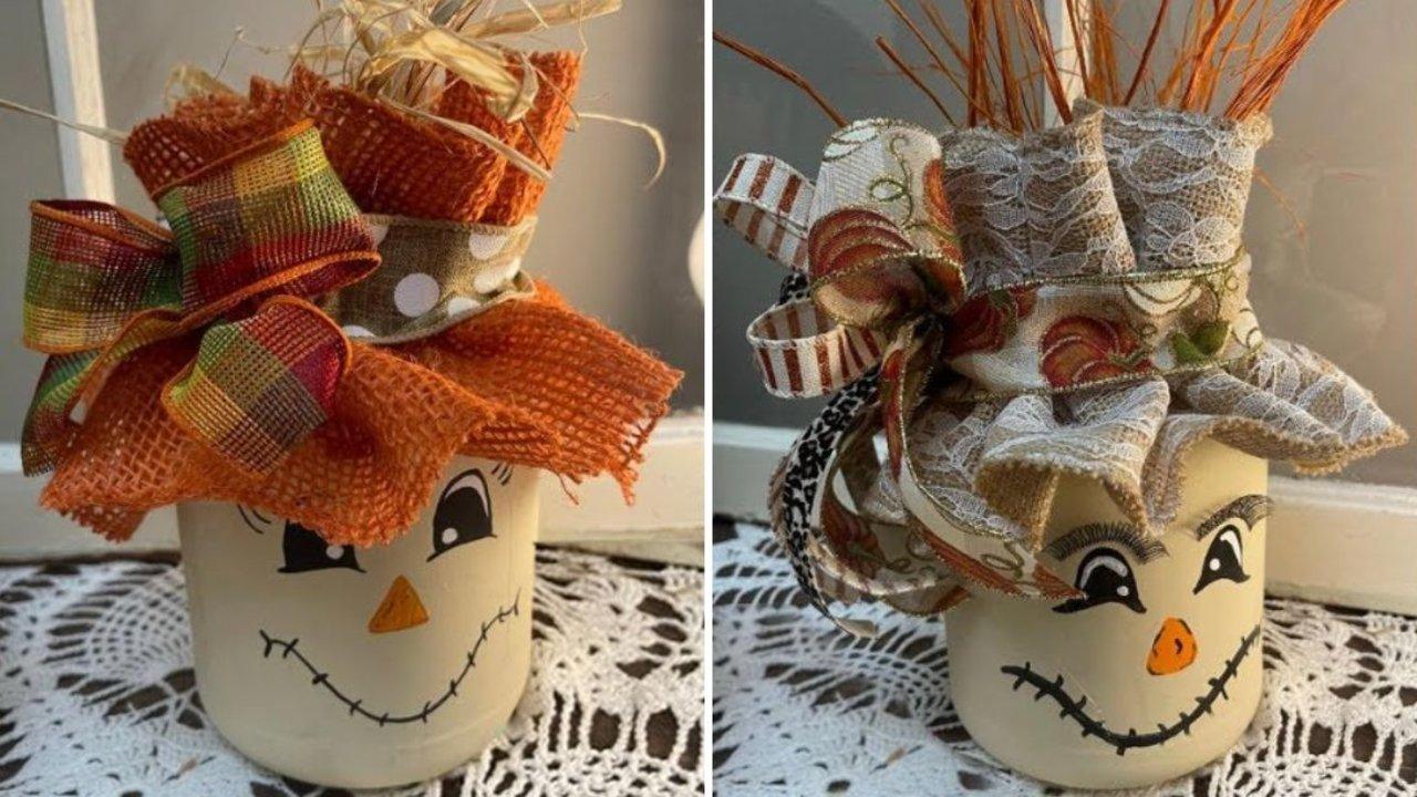 Easy Repurposed Mason Jar Scarecrow Décor For Fall