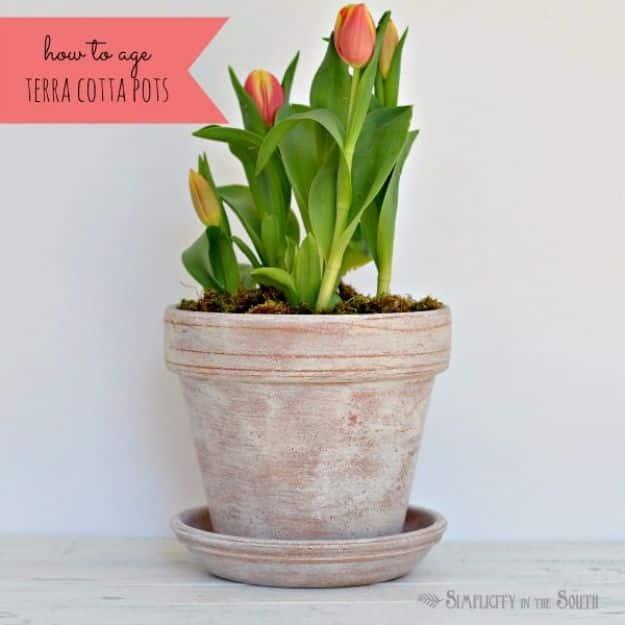 DIY Porch and Patio Ideas - Aged Terracotta Pots - Decor Projects and Furniture Tutorials You Can Build for the Outdoors - Lights and Lighting, Mason Jar Crafts, Rocking Chairs, Wr