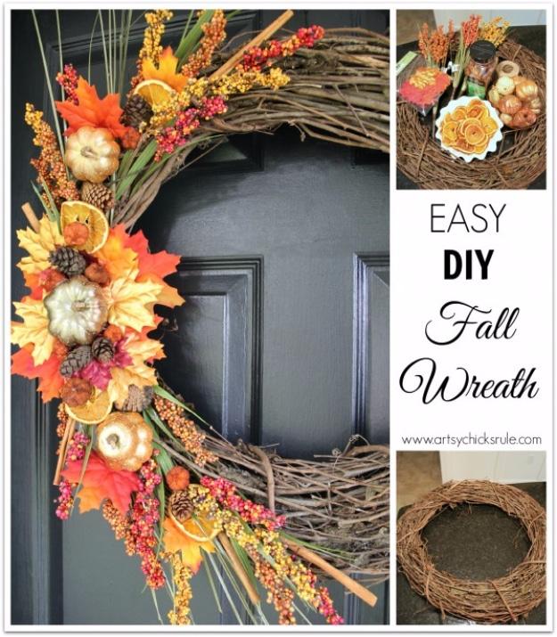 Autumn wreath with even foliage density all the way around, a full fall wreath made in one afternoon