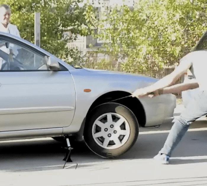Pulling the Rope Around the Car's Wheel