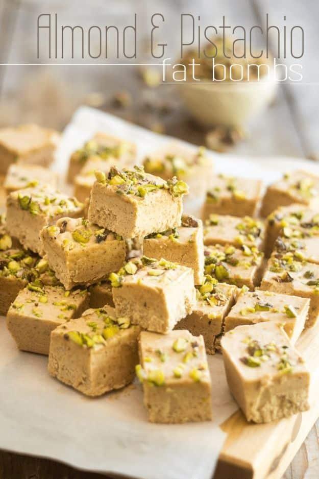 Keto Fat Bombs and Best Ketogenic Recipe Ideas to Make At Home - Almond and Pistachio Fat Bombs - Easy Recipes With Peanut Butter, Cream Cheese, Chocolate, Coconut Oil, Coffee low