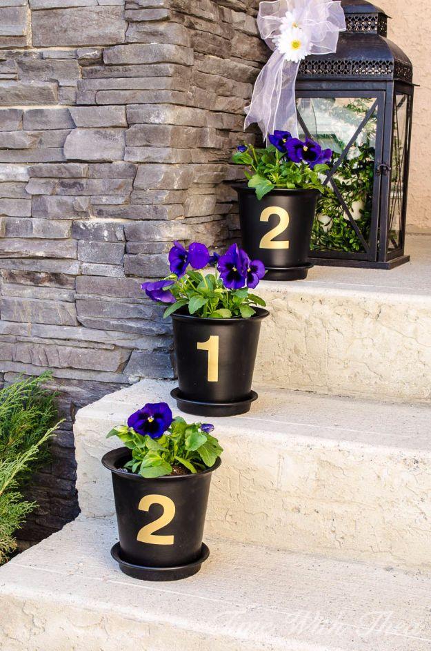 DIY Porch and Patio Ideas - House Number Flower Pots - Decor Projects and Furniture Tutorials You Can Build for the Outdoors - Lights and Lighting, Mason Jar Crafts, Rocking Chairs