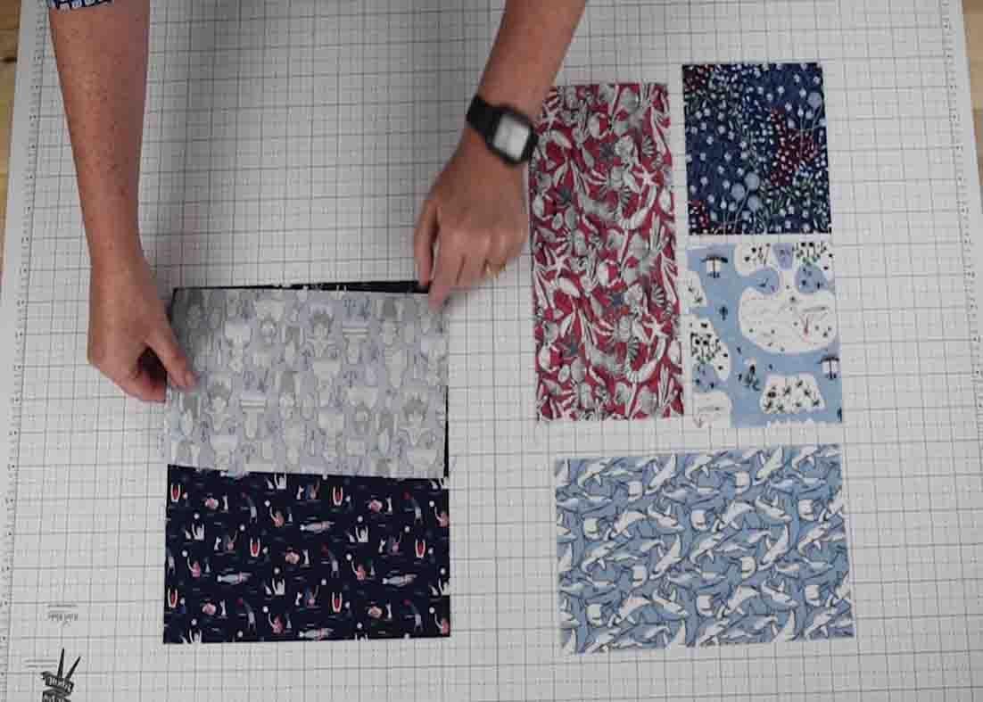 Attaching the strips together to make the mixer quilt block