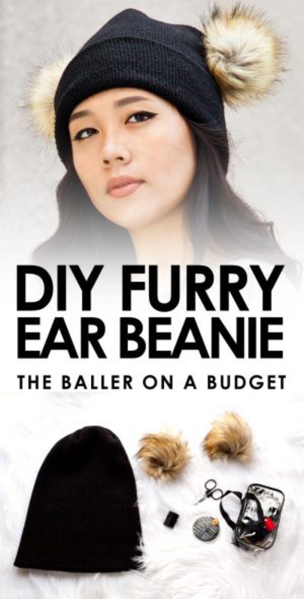 Easy Sewing Projects To Sew For Gifts - DIY Furry Ear Beanie - Simple Sewing Tutorials and Free Patterns for Making Christmas and Birthday Presents - Cheap Ideas to Make and Sell o