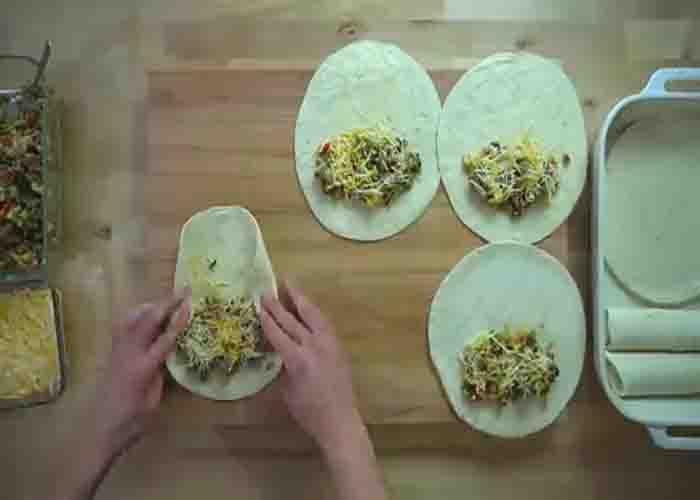 Assembling the burritos