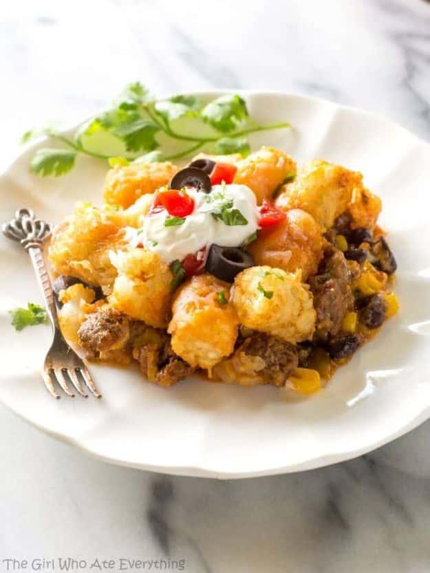 Tater Taco Casserole, one of the best casserole recipes on this list and a crowd pleasing option for any occasion