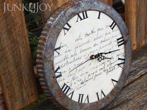 A fluted vintage flan tin fitted with clock hands and numbers, one of those vintage finds turned country craft decor