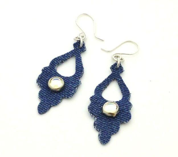 Blue Jean Upcycles - Die-Cut Denim Earrings - Ways to Make Old Denim Jeans Into DIY Home Decor, Handmade Gifts and Creative Fashion - Transform Old Blue Jeans into Pillows, Rugs, K