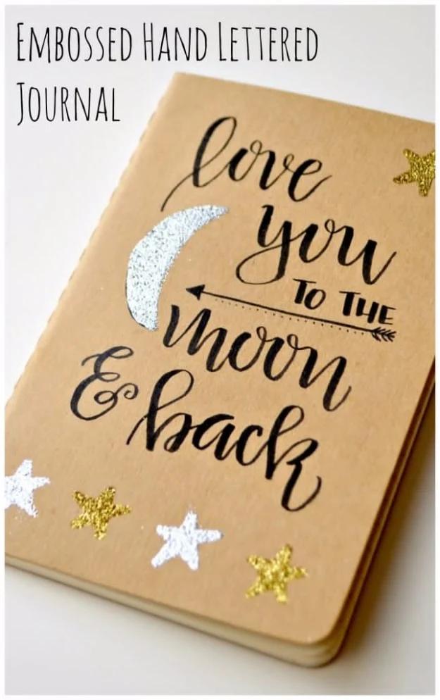 Embossed Hand Lettered Journal, an easy project to make as a gift and better than a store bought version
