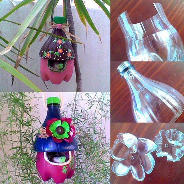 DIY Bird Houses - Upcycled Soda Bottle Birdhouse - Easy Bird House Ideas for Kids and Adult To Make - Free Plans and Tutorials for Wooden, Simple, Upcyle Designs, Recycle Plastic a