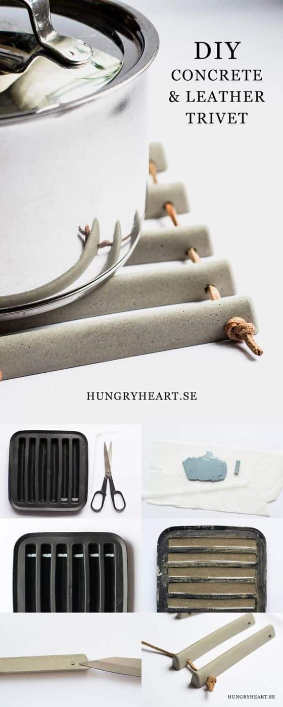DIY Projects With Concrete - DIY Concrete And Leather Trivet - Easy Home Decor and Cheap Crafts Made With Cement - Ideas for DIY Christmas Gifts, Outdoor Decorations