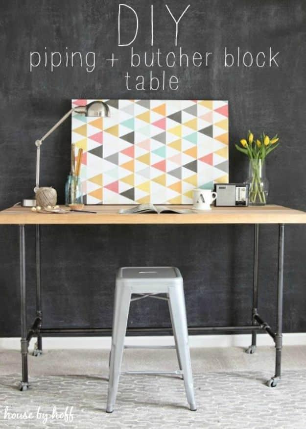 Butcher Block and Pipe Work Table, easy to fit into a free afternoon and a clever way to use what you already own